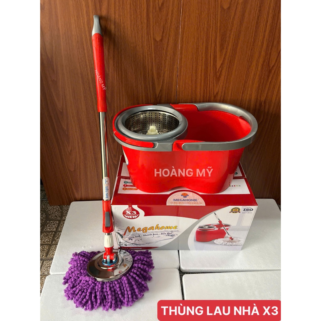 Bộ thùng  lau nhà 360 Megahome X3 New - lồng inox