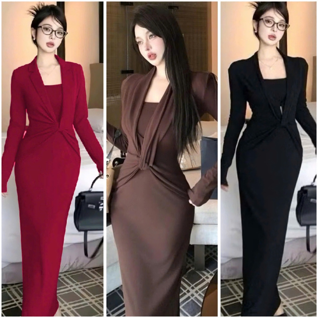Đầm Body Nữ Dáng Dài Cổ Chữ V LONACO D232, Váy Nữ Thiết Kế Tay Dài Nhún Eo Phong Cách Thanh Lịch | BigBuy360 - bigbuy360.vn
