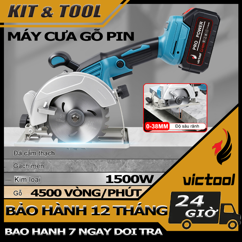 【Bảo hành】Máy cưa gỗ pin 1500w victool Máy cưa đĩa cầm tay - Gạch,Kim loại,Gỗ,Đá,Bao gồm ba lưỡi cưa