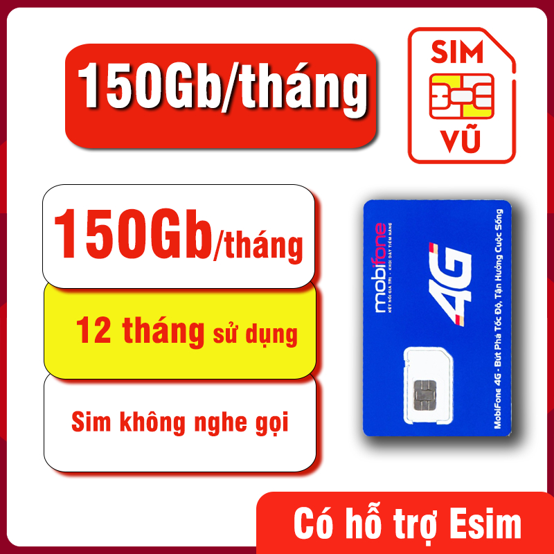 Sim 4G Mobifone trọn gói MDT50,  MDT150, MDT355, MDT255, 12Car80 trọn gói data 12 tháng