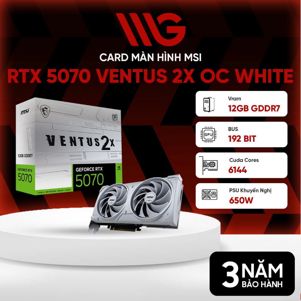 Card màn hình MSI RTX 5070 12GB GDDR7 VENTUS 2X OC WHITE - Bảo hành 36 tháng