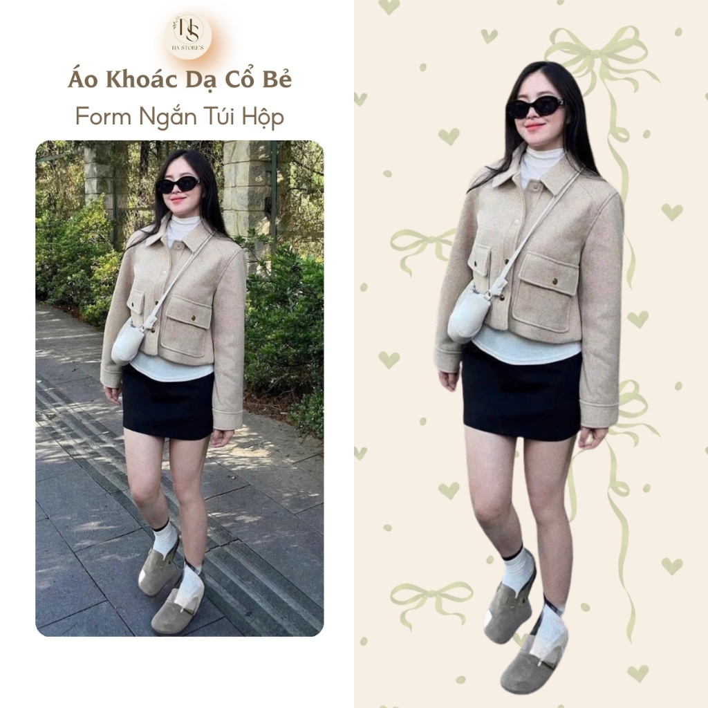 Áo Khoác Dạ Cổ Bẻ Đính Cúc Dáng Lửng Form Ngắn Túi Hộp Na Store's - P204