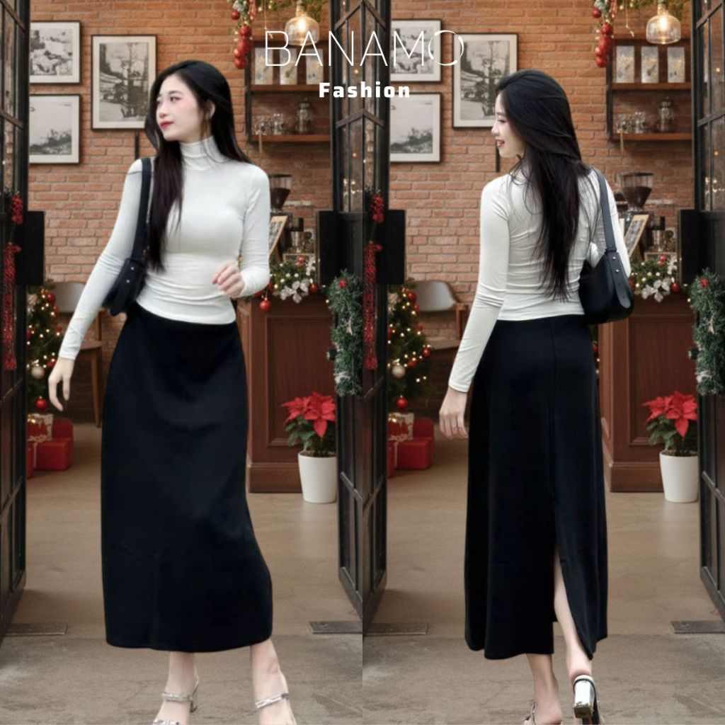 Chân váy nữ BIGSIZE Banamo Fashion chân váy nỉ len dáng dài cạp chun xẻ tà sau phong cách Hàn Quốc 510 | BigBuy360 - bigbuy360.vn