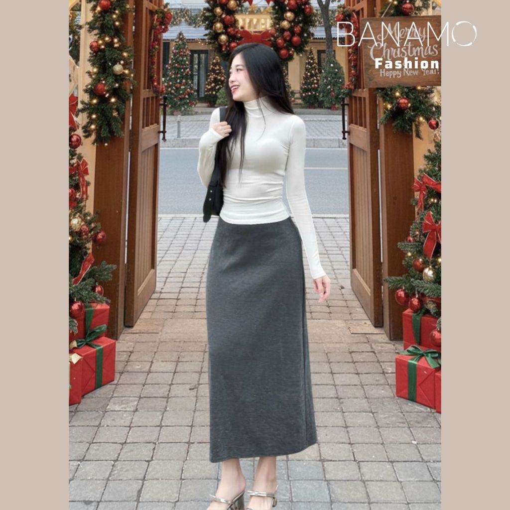 Chân váy nữ BIGSIZE Banamo Fashion chân váy nỉ len dáng dài cạp chun xẻ tà sau phong cách Hàn Quốc 510 | BigBuy360 - bigbuy360.vn