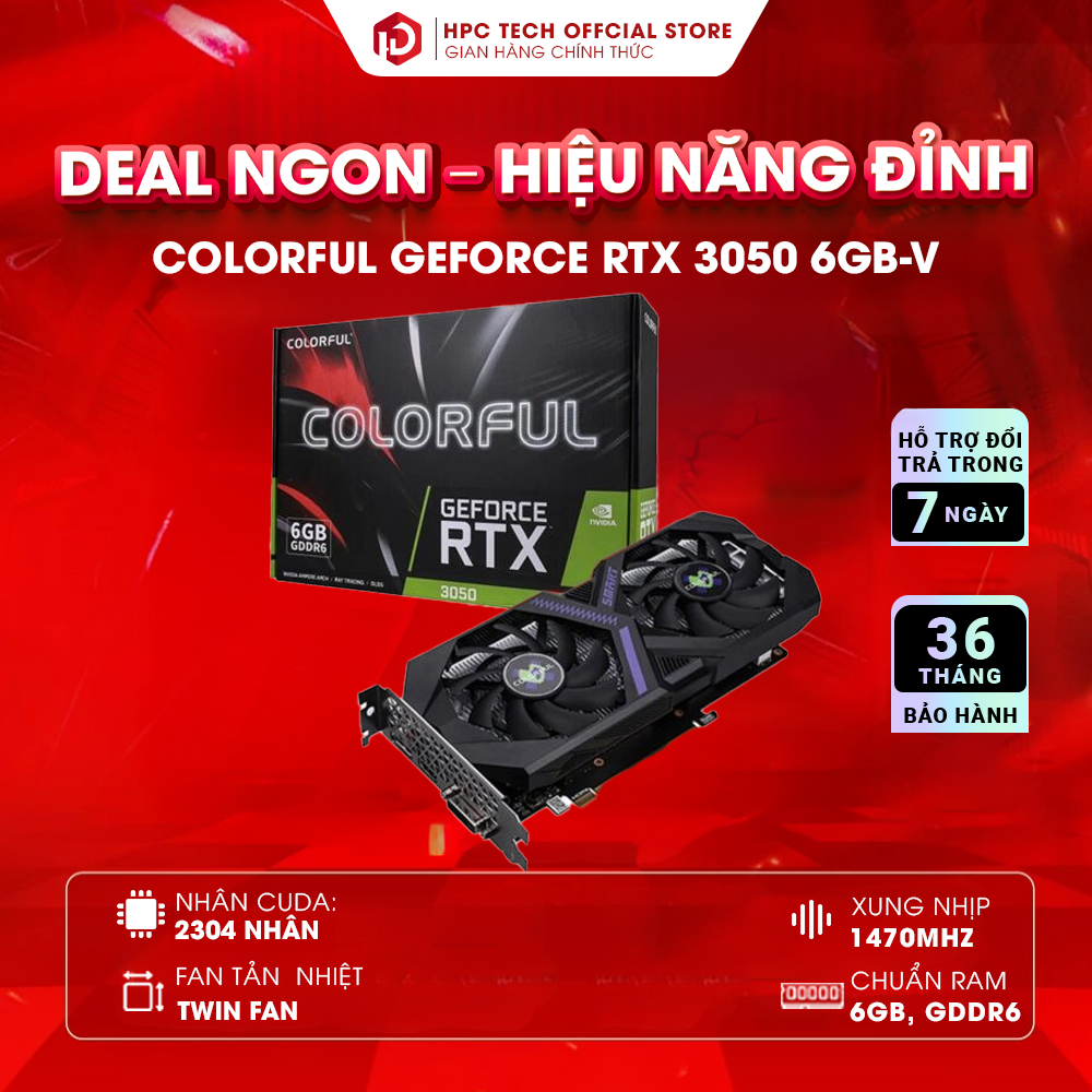 VGA Card màn hình Colorful GeForce RTX 3050 6GB GDDR6 - Chính Hãng Bảo Hành 36 Tháng