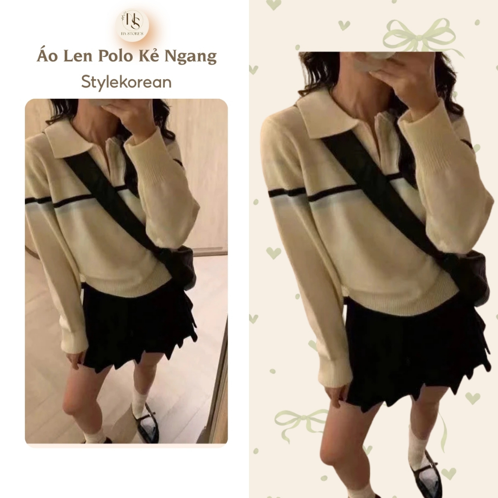 Áo Len Polo Kẻ Ngang Nhỏ Khóa Kéo Trước Stylekorean Hàng QC Na Store's - P201