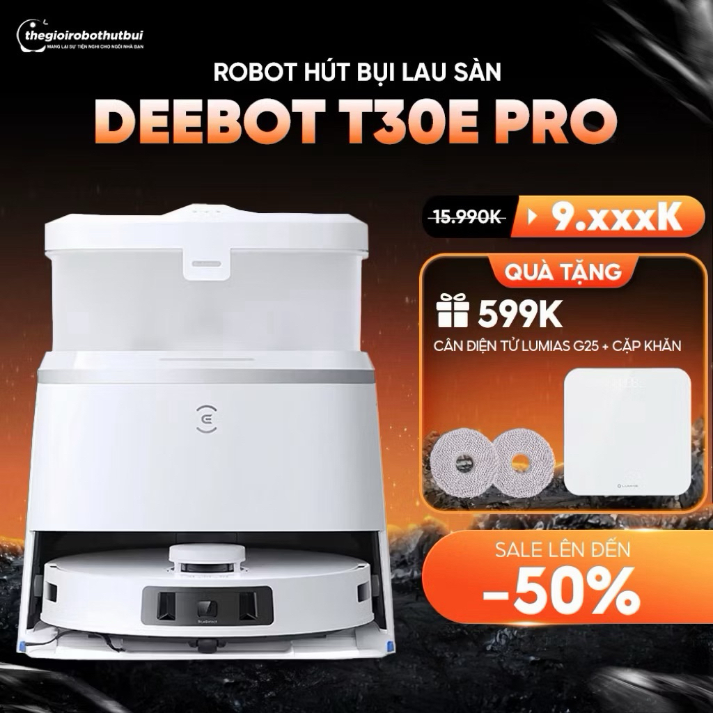 [ 12.12. RẺ VÔ ĐỊCH ]Robot hút bụi lau nhà Ecovacs Deebot T30e Pro Omni - Lực hút 11.000pa - Bản Quố