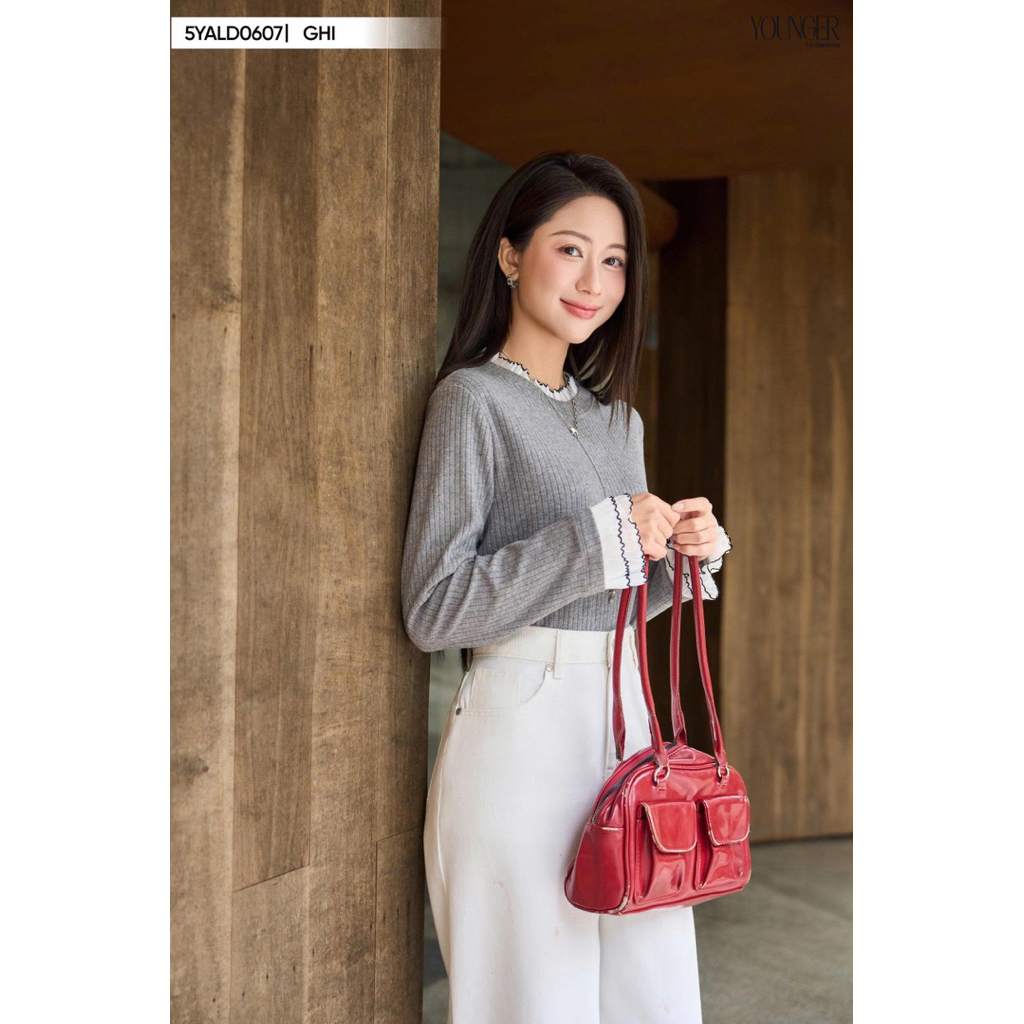 Áo nỉ cừu nữ YOUNGER BY CARDINA dáng suông phối bèo 5YALD06