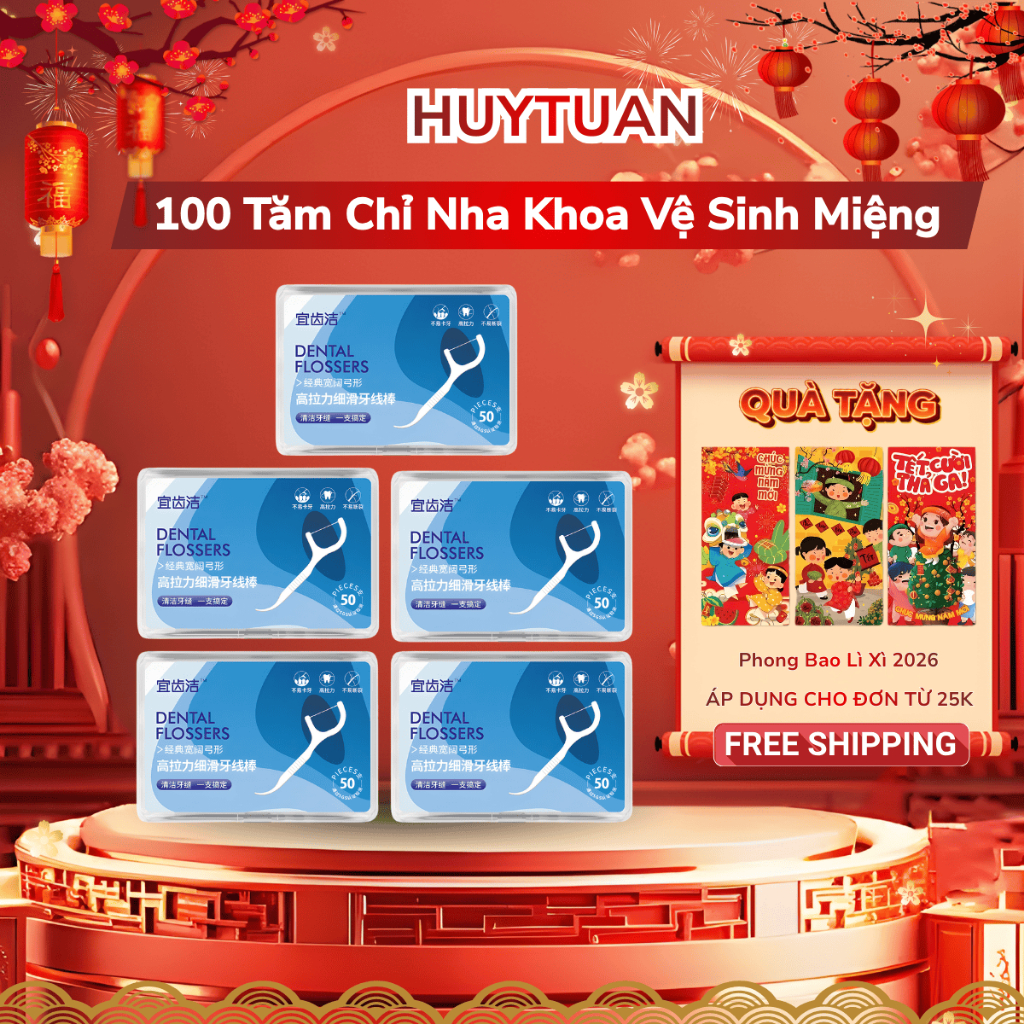 Combo 100 cây tăm chỉ nha khoa vệ sinh kẽ răng chân nướu (TNK50) - 2 hộp 50 cái tăm chỉ răng miệng Dental Flossers
