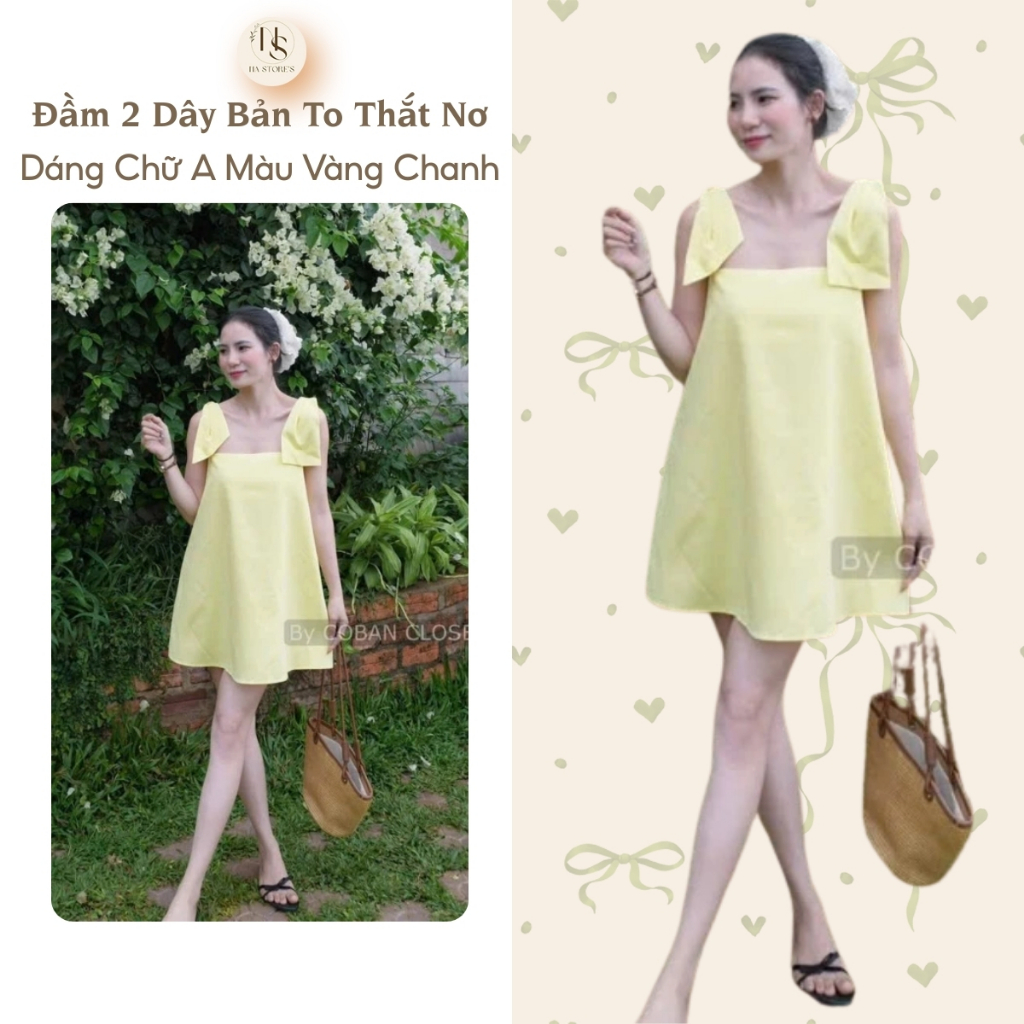 Đầm 2 Dây Bản To Thắt Nơ Dáng Chữ A Màu Vàng Chanh LEMON DRESS Na Store’s - P134