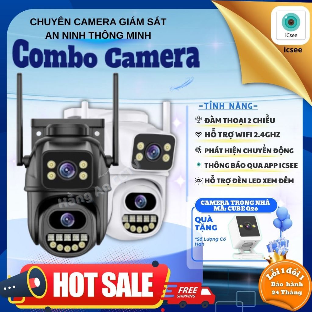 (Tặng Camera CuBe-Q26 Trong nhà) Camera ICSee P18-XM Ngoài Trời Quay quét 360 độ không góc khuất - H