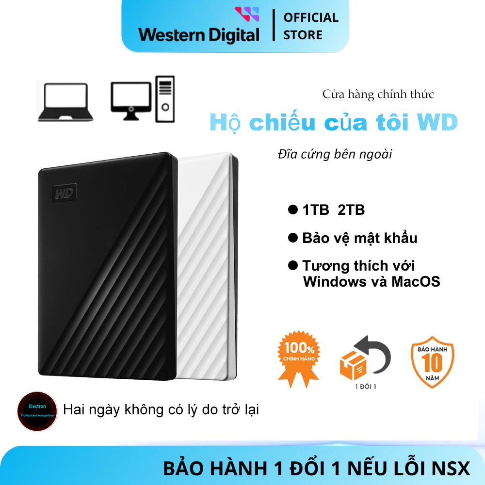 Western Digital HDD My Passport 1TB / 2TB USB 3.0 ổ cứng bên ngoài di động (bảo hành 5 năm - COD)