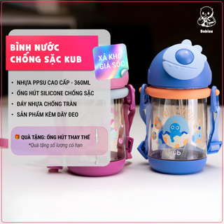  KUB | Bình Nước Chống Sặc Cho Bé 1 Tuổi Có Dây Đeo Nhựa PPSU An Toàn 360ml  Tặng Ống Hút Sơ Cua  