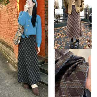  Chân Váy Caro Dạ Kẻ Dáng Dài Form A xoè nhẹ style Vintage diện thu đông siêu xinh-Dành Cho Nữ 