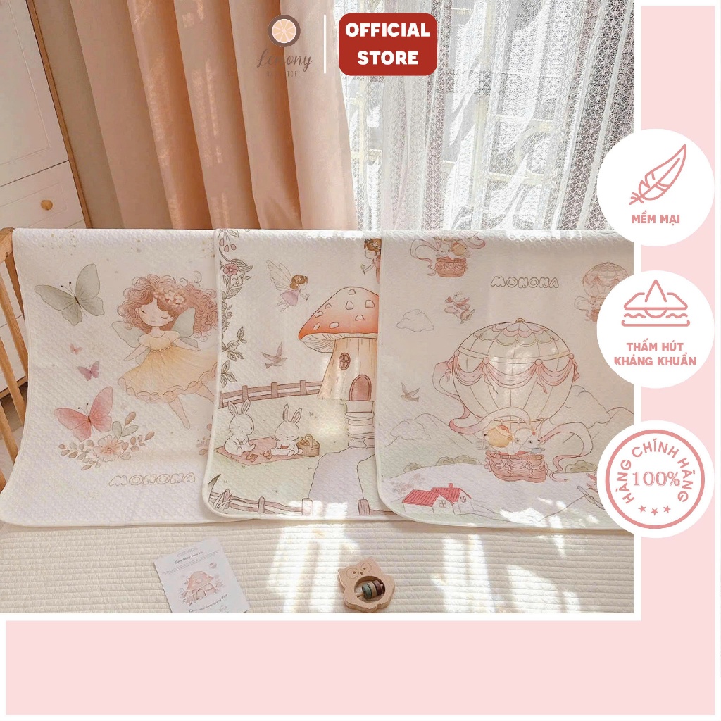Tấm lót chống thấm cho bé họa tiết vườn cổ tích xinh xắn, 2 kích thước cho mẹ lựa chọn