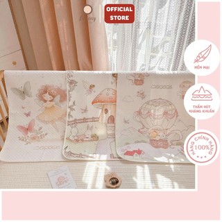Tấm lót chống thấm cho bé họa tiết vườn cổ tích xinh xắn, 2 kích thước cho mẹ lựa chọn