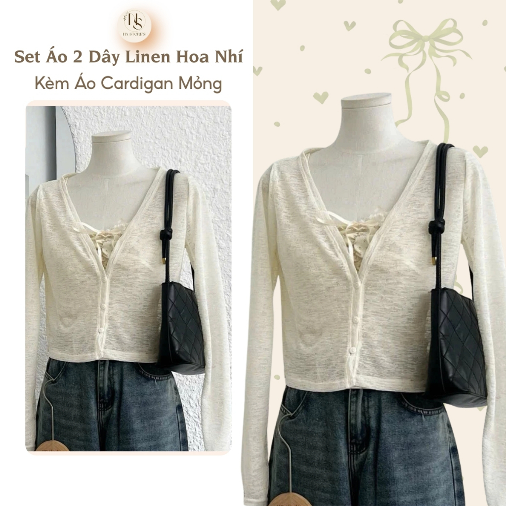 Set Áo 2 Dây Linen Hoa Nhí Kèm Áo Cardigan Mỏng Na Store's - P198