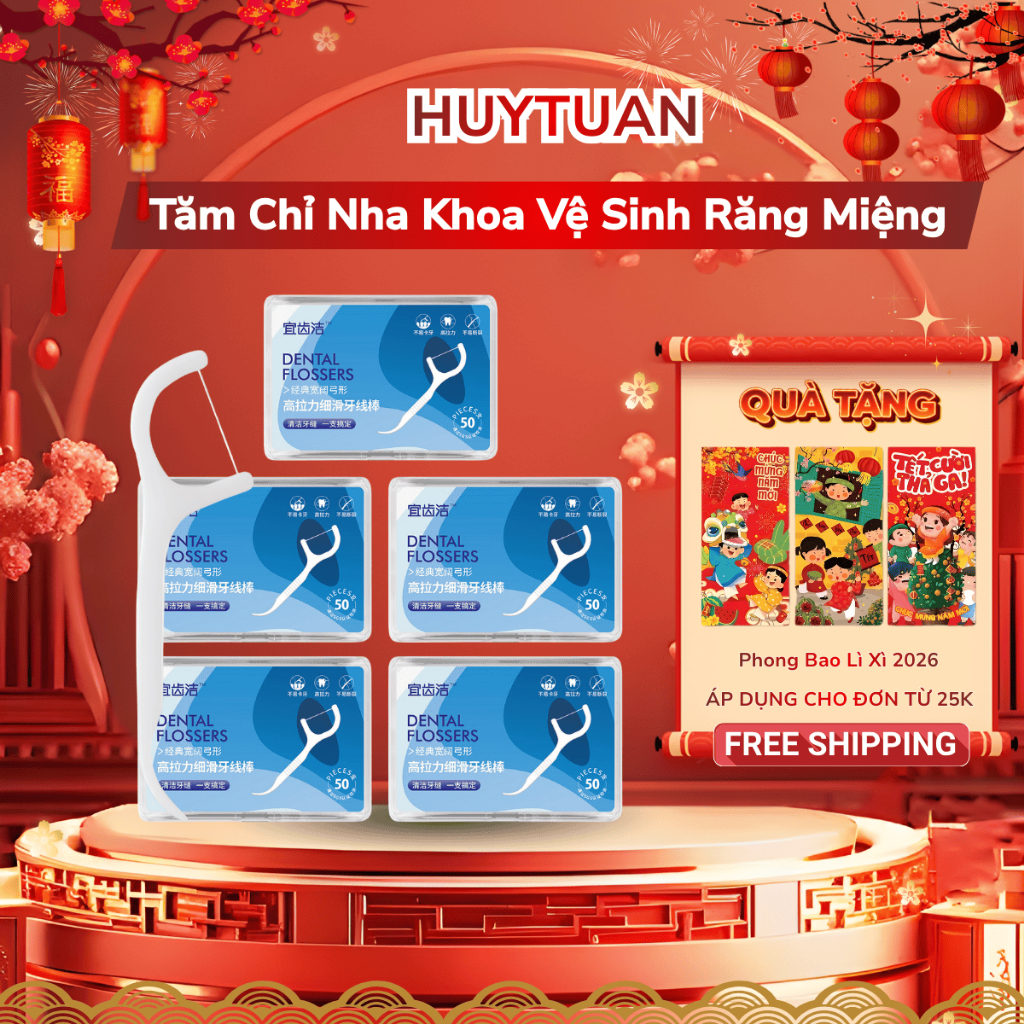 Tăm chỉ nha khoa tiệt trùng hộp 50 cây - Tăm nha khoa vệ sinh kẽ răng chân nướu chuyên dụng (TNK50)