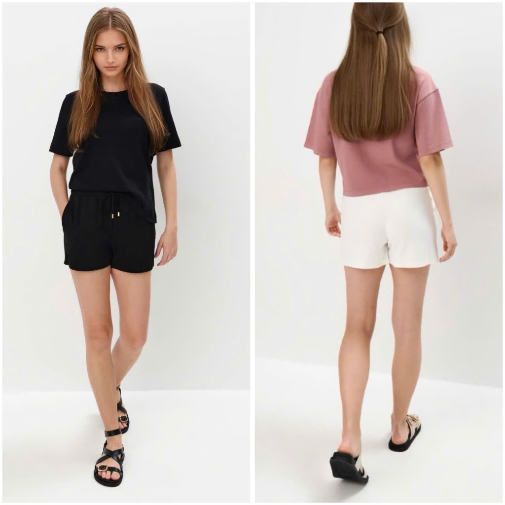 Quần Short Nữ Mohito Trắng Đen Kem Cạp Chun Dây Rút