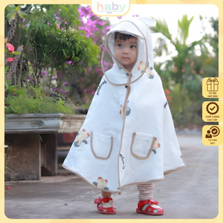 Áo choàng chống nắng cho bé, chắn gió bụi bẩn chất xô muslin kèm tấm chắn HABY KIDS size từ 0-4 tuổi
