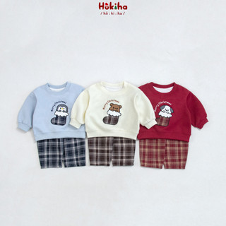  Bộ quần áo gồm áo Noel nỉ ép 2 da và quần dạ kẻ caro cho bé Hokiha hình thêu dễ thương vải ấm áp size 8-17kg B308 
