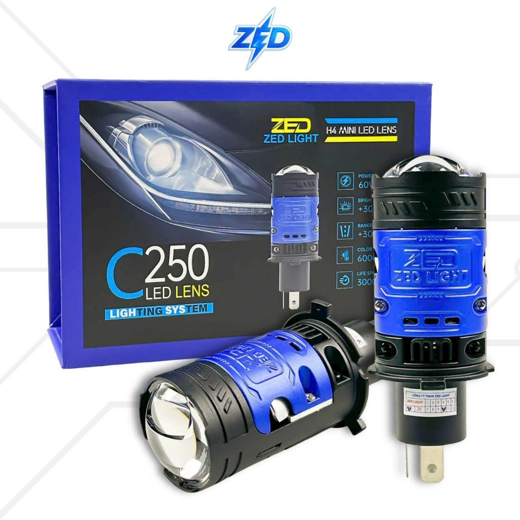 Đèn LED Pha Bi Cầu Mini C250 ZED LIGHT - 60W Siêu Sáng,Cos Rộng, Pha Màn Chập Kết Hợp Trợ Pha Laser 