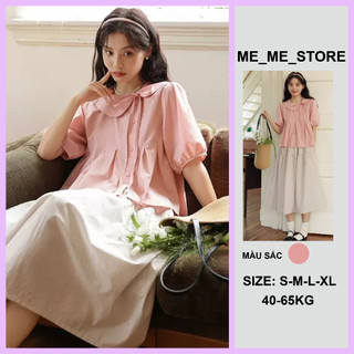  Áo kiểu babydoll cổ sen cúc lệch xếp ly ngực tay phồng phong cách Hàn Quốc phù hợp đi học đi làm đi chơi 
