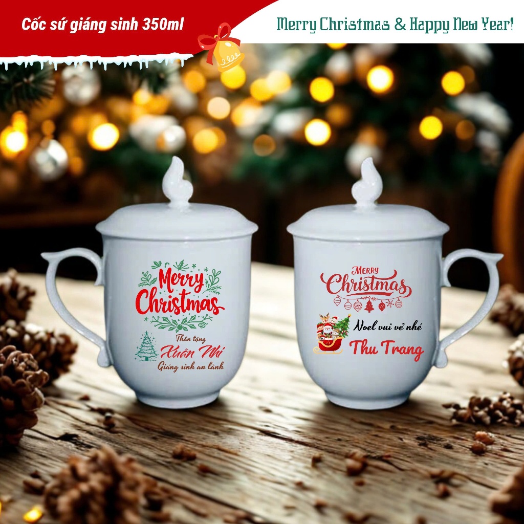 Cốc Sứ Trắng Hoạ Tiết Giáng Sinh 350ML ( Cốc Trơn)