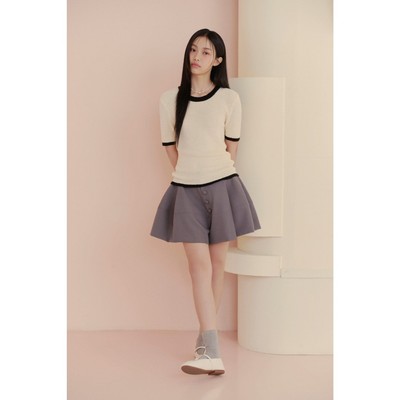 Áo len OLV dáng suông cổ tròn basic dễ phối Cream Knit Trim Top phù hợp mọi dịp
