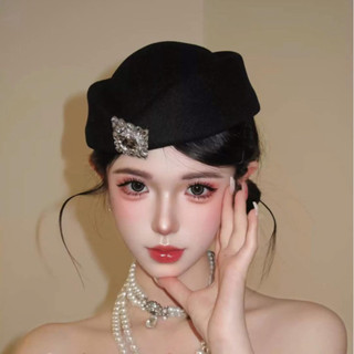 Nón - Mũ nồi nhỏ Hepburn Style ĐÍNH ĐÁ Công Nương tiếp viên hàng không phong cách cổ điển sang trọng lãng mạn