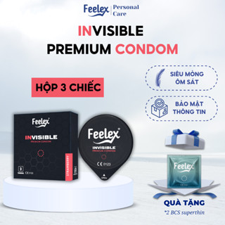 Bao cao su Feelex Invisible siêu mỏng nhiều gel bôi trơn hương dâu nhỏ gọn - hộp 03 bao 