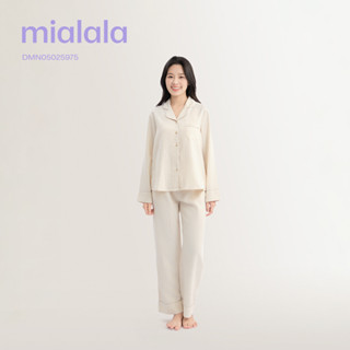  Mialala Bộ Mặc Nhà Tay Dài Quần Dài 5975 Chất Liệu Thô Mềm Mại Phù Hợp Cho Mùa Thu Đông Họa Tiết Sọc Kẻ 