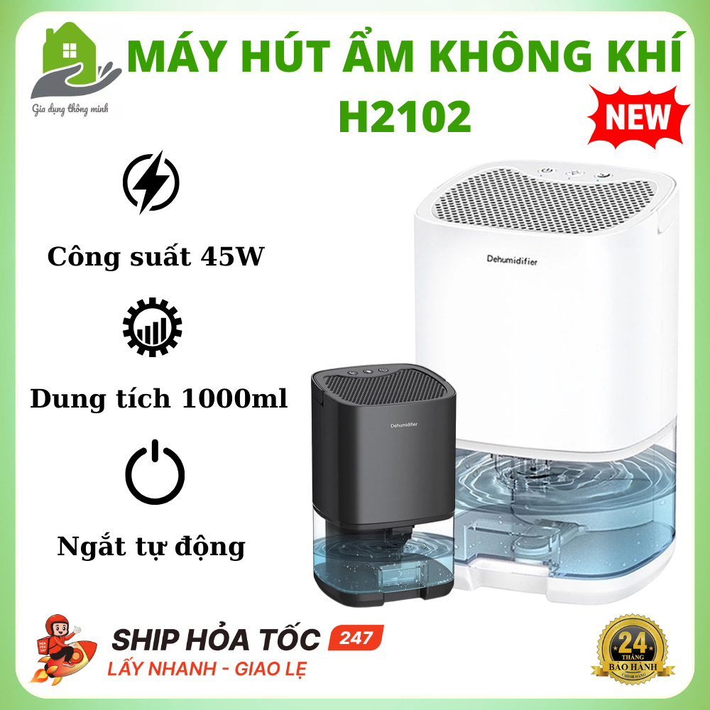 Máy Hút Ẩm Không Khí H2102 DEHUMIDIFIER Tự Động Tắt Khi Đầy, Tiếng Êm, Dung Tích 1000 ML