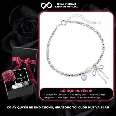 [HCM Hỏa Tốc] Lắc tay bạc nữ KYDOPAL Charm nơ thắt và trái tim đá moonstone điểm trai nước ngọt - PAL9C11L21