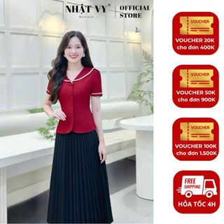  Áo nữ   KHÔNG KÈM CHÂN VÁY   Nhật Vy cổ V tay ngắn dáng xoè chất lụa công sở dự tiệc - D3553 