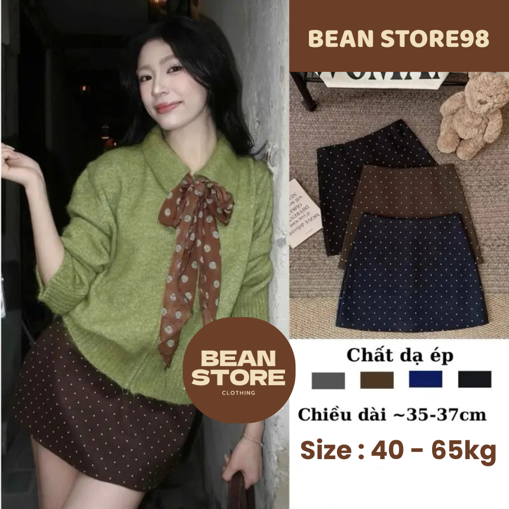 Chân váy nữ chữ A chất dạ ép chấm bi có lót quần CV2211 Chân váy Nữ Mini Skirts dáng chữ A Basic