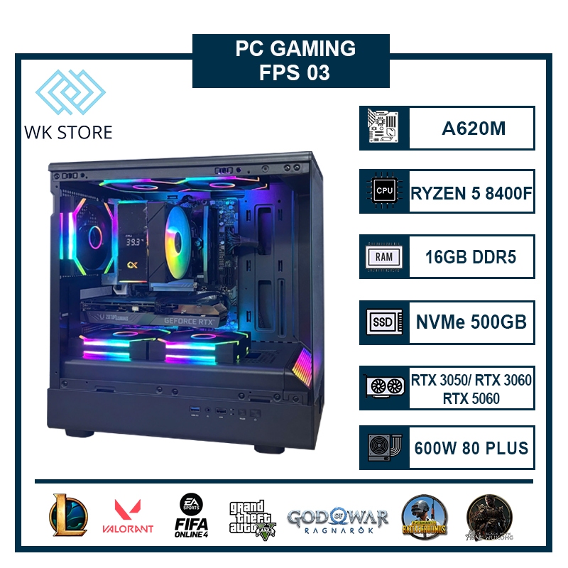 Thùng PC FPS 03, Ryzen 5 8400F, Ram 16GB DDR5, VGA RTX 3050 /3060 /5060, Mới BH 36T
