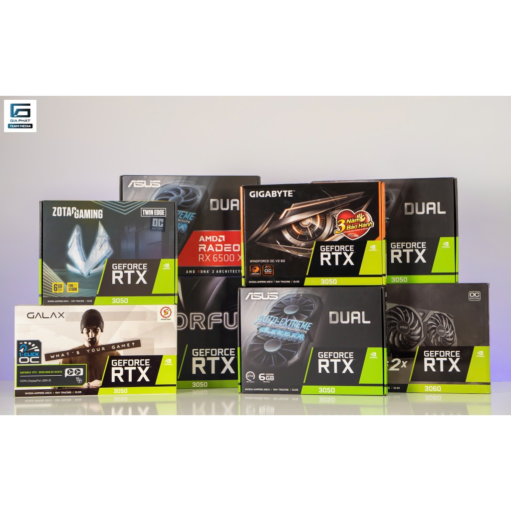 VGA card đồ họa RTX 3050 6G 8G D6 GALAX Colorful Asus MSI .. Dual Fan chính hãng BH 36T Trắng Đen