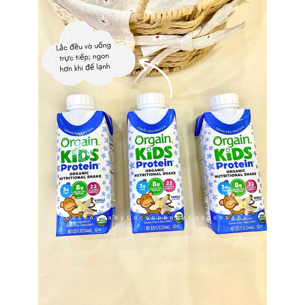 Sữa dinh dưỡng hữu cơ Orgain Kids Protein - sữa khỉ orgain kid protein chính hãng Mỹ hộp 244ml (sale