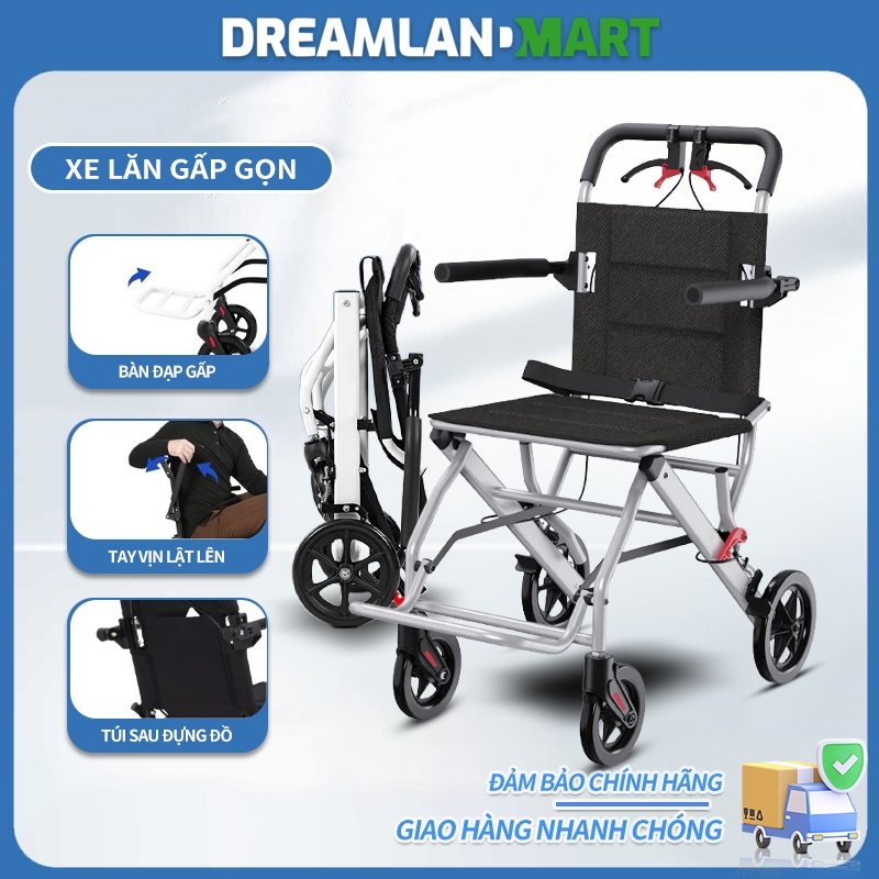 Xe lăn gấp di động, Xe lăn hợp kim nhôm, xe đẩy du lịch cho người già và người khuyết tật