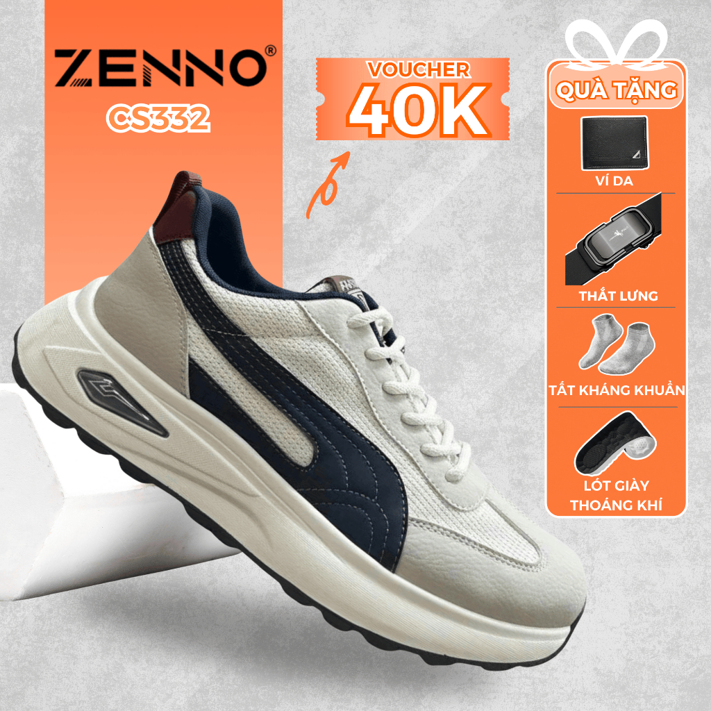 Giày Thể Thao Nam ZENNO CS332 Chơi Pick Tập Gym Chạy Bộ Chất Da Phối Vải FlyKnit Thoáng Khí Đế Đúc