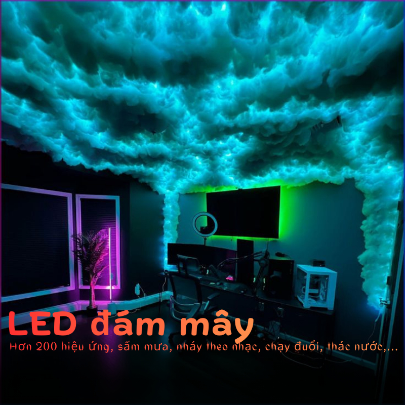 Bộ 10m dây đèm LED trang trí đám mây nháy theo nhạc có remote App điện thoại