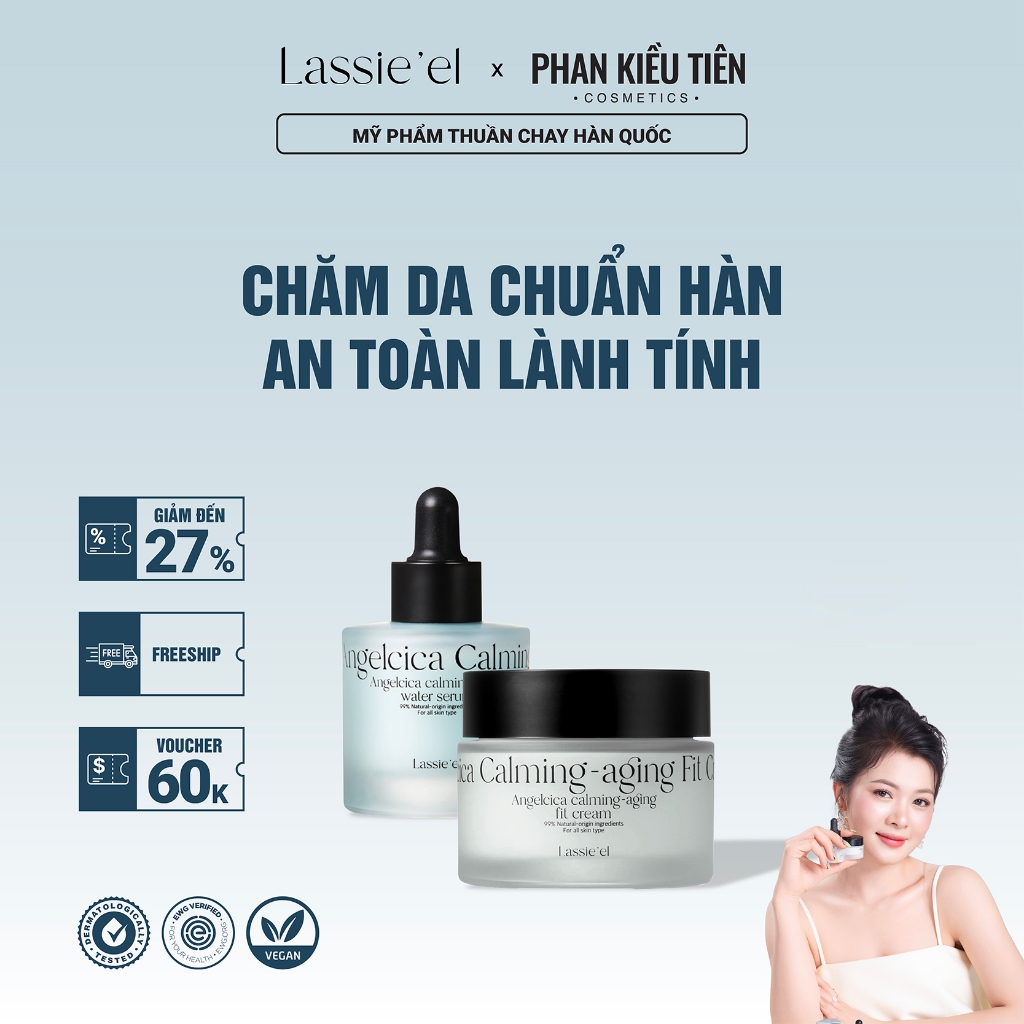Combo Fullsize Serum Lassie'el Angelcica Calming-aging Water serum & Kem dưỡng Lassie'el Angelcica