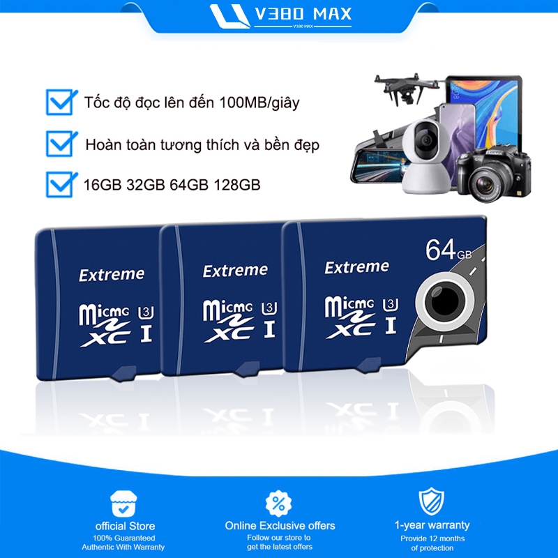 Thẻ nhớ Micro SD V380 Max 32G/64G/16G/128G/ - tốc độ cao chuyện dụng cho Camera Smartphone