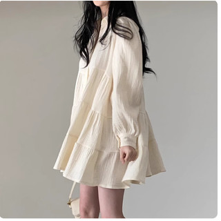 [SẴN L] Đầm mùa thu ngọt ngào váy dài tay, Váy babydoll mùa đông Pháp váy ngắn cao cấp tiểu thư xếp ly phối ren ulzzang