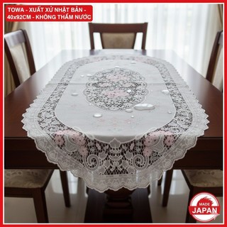 Điểm nhấn hoa mai, khăn trải bàn salon oval 40x92cm towa nhật bản họa tiết hoa mai tinh xảo, chất liệu bền