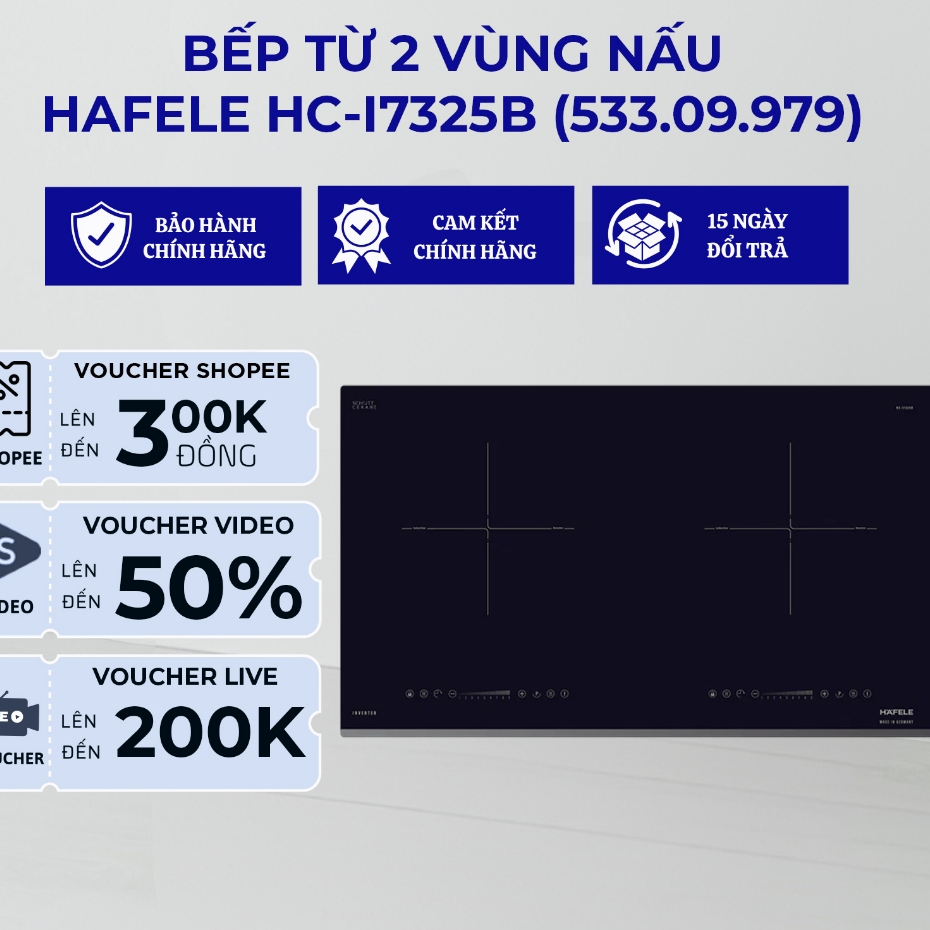 [MIỄN PHÍ LẮP ĐẶT] Bếp từ 2 vùng nấu Hafele HC-I7325B 533.09.979 - Hàng Chính Hãng