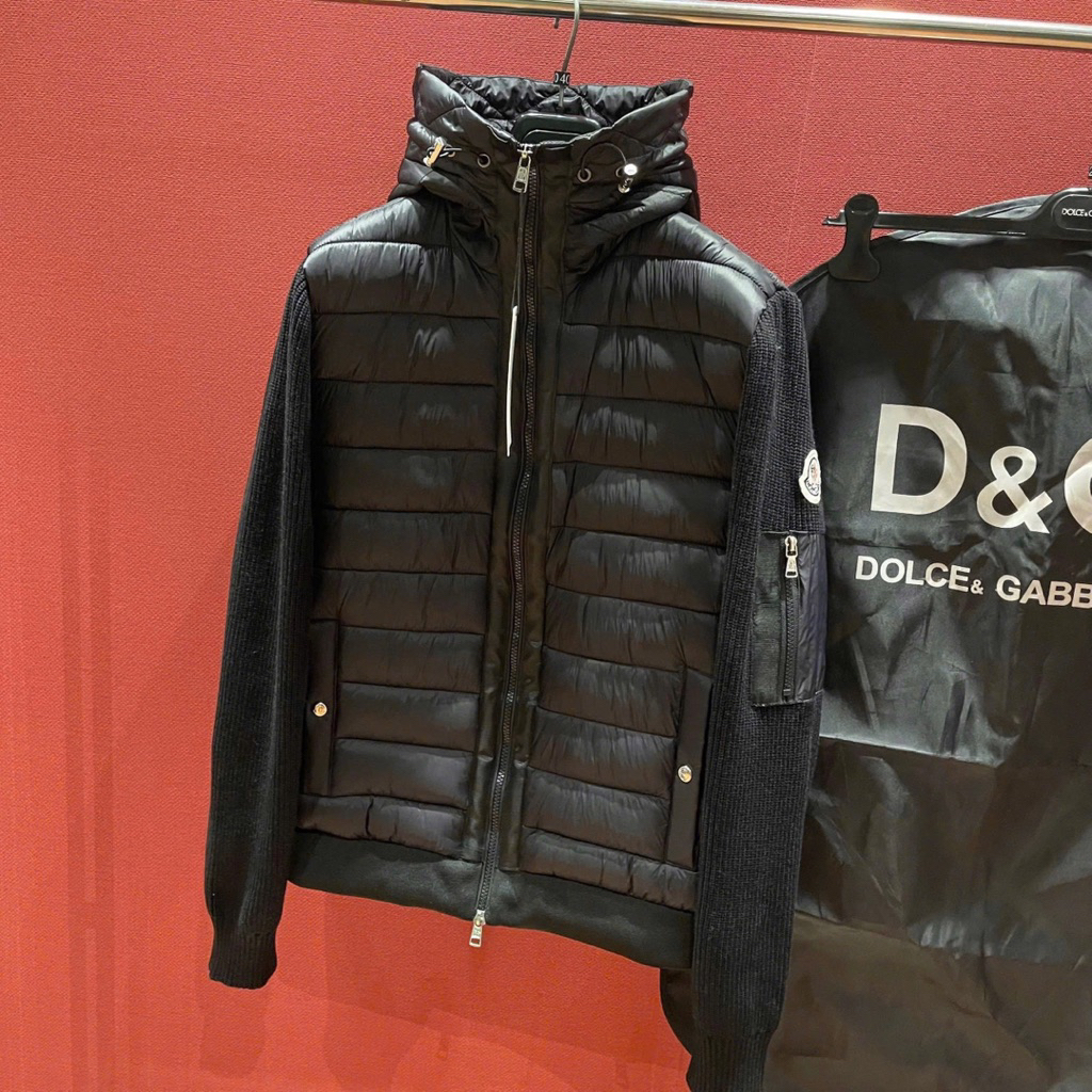 Áo khoác phao mũ nam nữ trần ngang mix sọc khoá phối tay len thêu túi zip logo AK306P