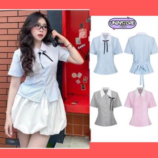 Áo Sơ Mi Lụa sọc nhí- Áo Kiểu Sơ Mi cột dây nơ mặt sau Thời Trang Nữ BIGSIZE 50 - 90kg - Bs041 