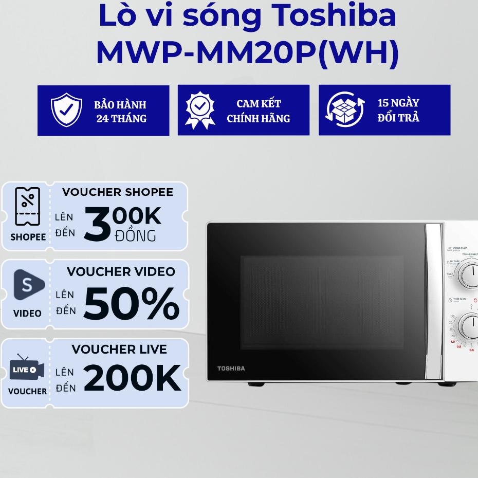 Lò vi sóng 20 lít Toshiba MWP-MM20P(WH) / MWP-MM20P(BK) Tiện lợi - Bảo hành 12 tháng